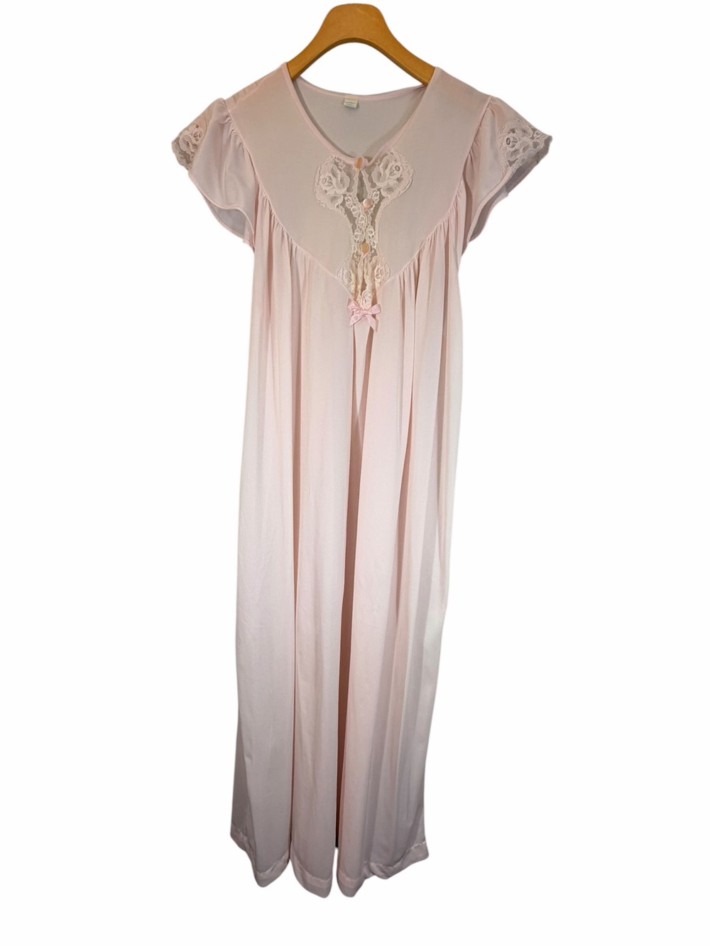 Vintage Nancy King Lace Flutter Sleeve Nightgown Size M Pale Pink Fairy Delicate